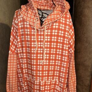 AMPERSAND AVE Orange and white Plaid Hoodie